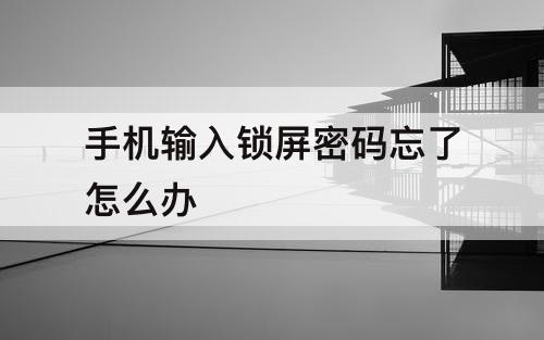 手机输入锁屏密码忘了怎么办