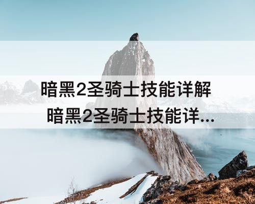暗黑2圣骑士技能详解 暗黑2圣骑士技能详解网易