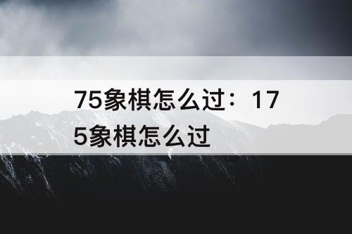 75象棋怎么过：175象棋怎么过